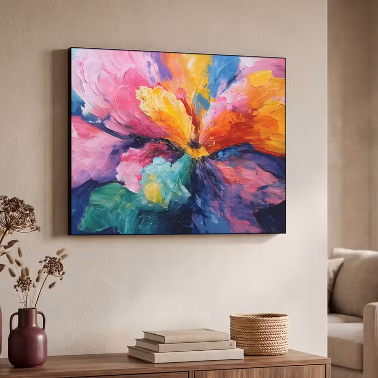 Bloemexplosie - Veelkleurig - Bewegend Textielframe - compleet frame klein -sfeer3