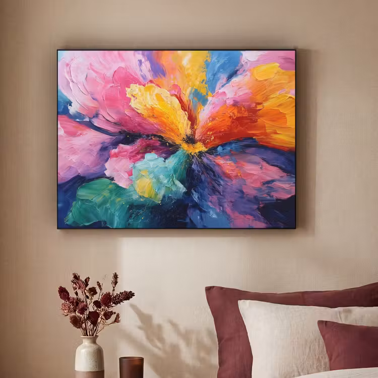 Bloemexplosie - Veelkleurig - Bewegend Textielframe - compleet frame klein -sfeer1