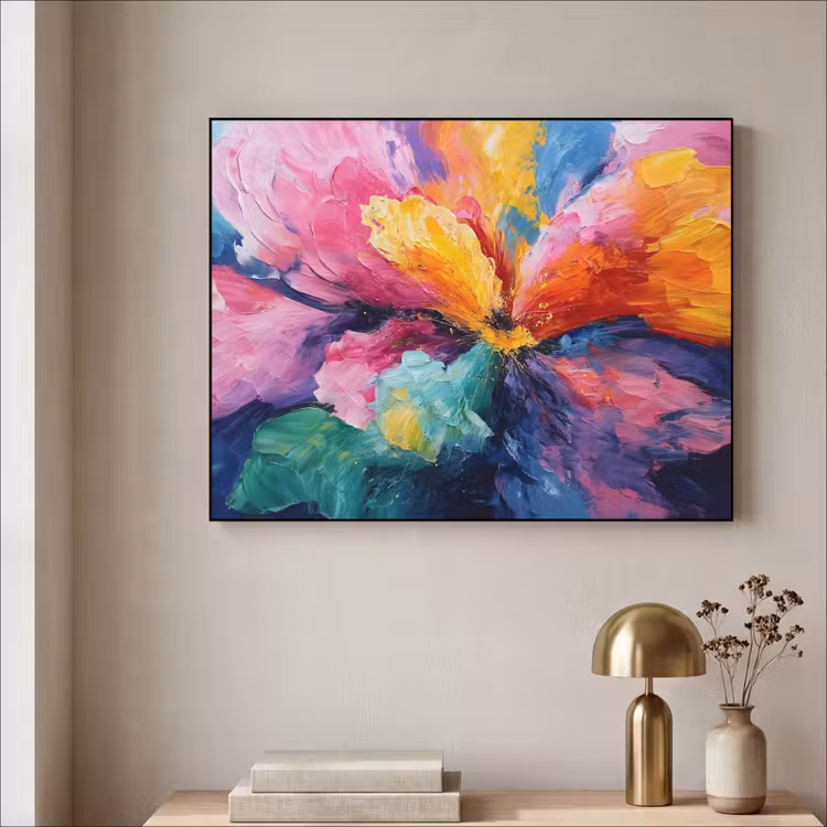 Bloemexplosie - Veelkleurig - Bewegend Textielframe zwart klein -sfeer2