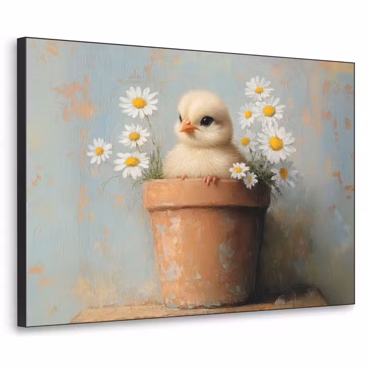 Bloempot - Kuiken - Bloemetjes Textielframe - compleet frame klein -3d
