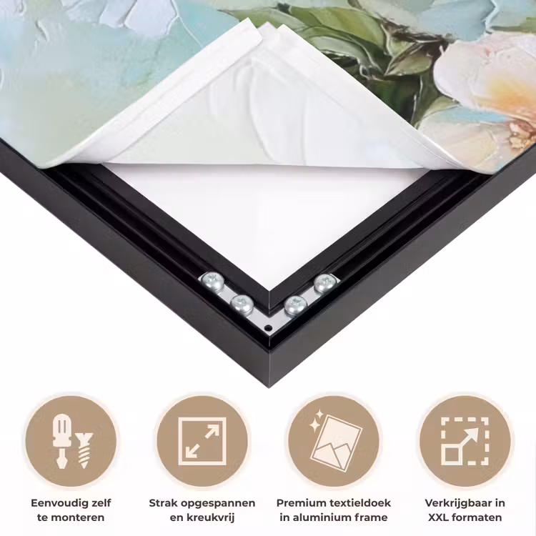 Bloesem - Bladeren - Lichtblauw Textielframe zwart klein -USP_feed_closeupNL