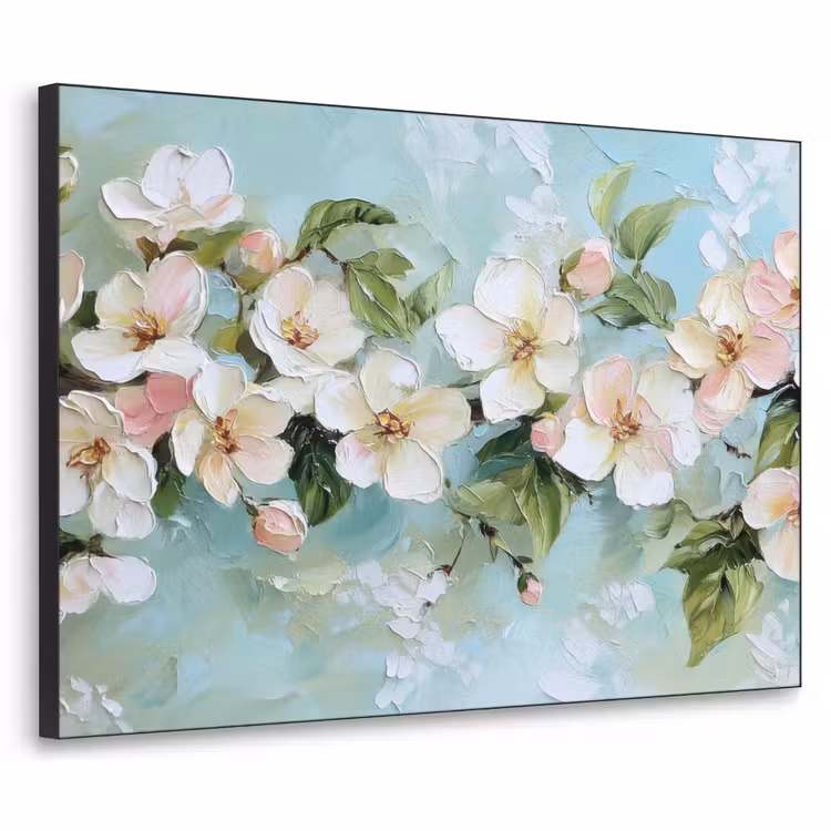 Bloesem - Bladeren - Lichtblauw Textielframe zwart klein -3d