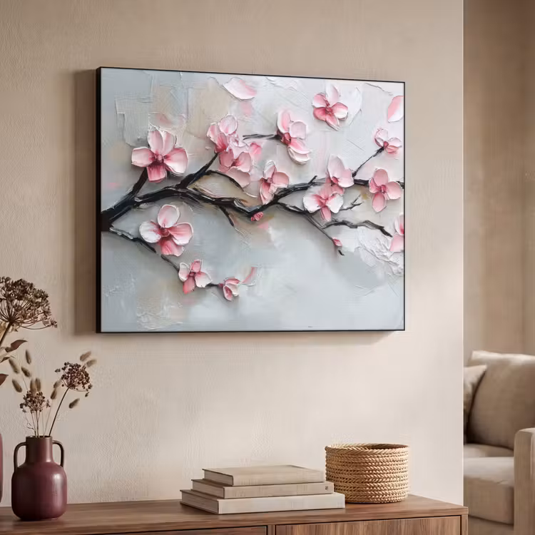 Bloesem - Kunstzinnig - Roze - Sakura Textielframe - compleet frame klein -sfeer3