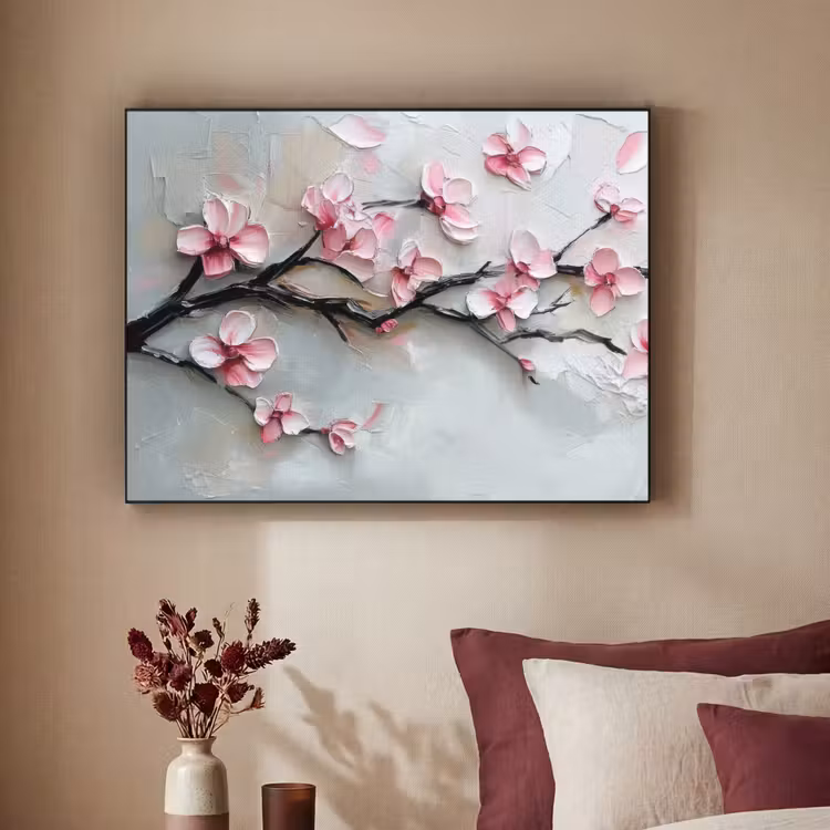 Bloesem - Kunstzinnig - Roze - Sakura Textielframe zwart klein -sfeer1