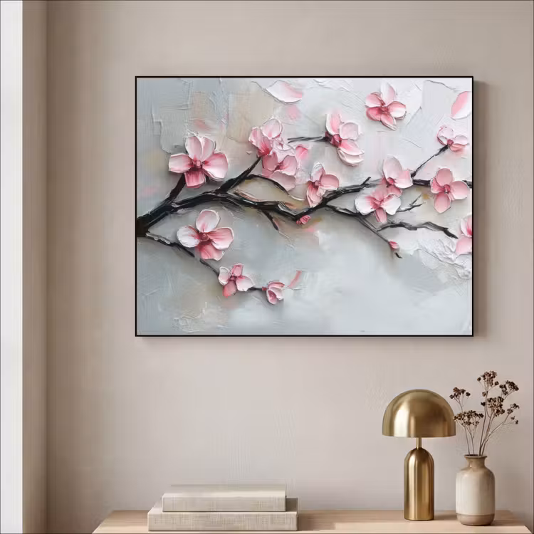 Bloesem - Kunstzinnig - Roze - Sakura Textielframe - compleet frame klein -sfeer2