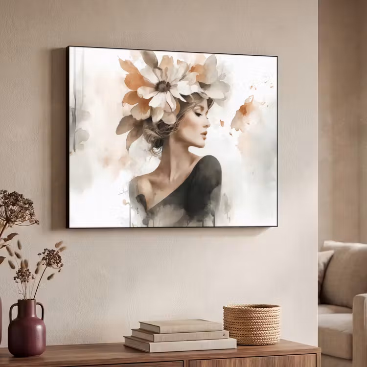 Bloesem - Portret - Gezicht Textielframe zwart klein -sfeer3