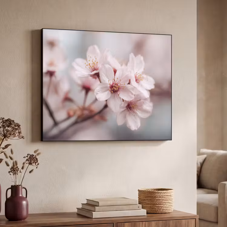 Bloesems - Meeldraden - Geel - Wazig Textielframe zwart klein -sfeer3