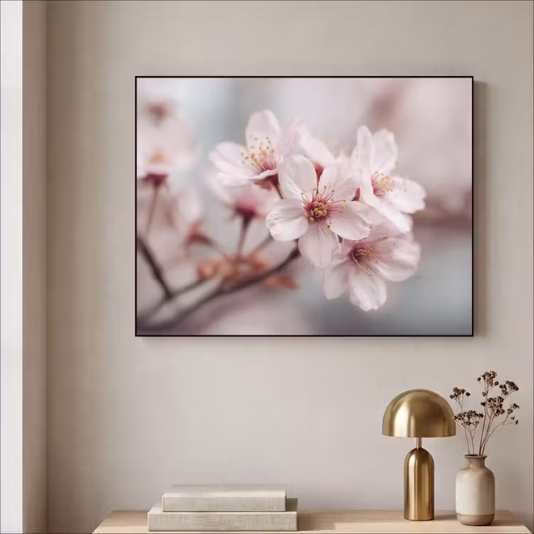 Bloesems - Meeldraden - Geel - Wazig Textielframe zwart klein -sfeer2