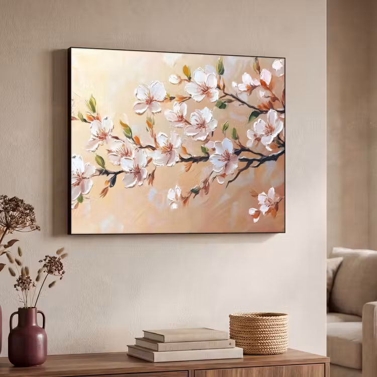 Bloesemtakken - Schilderachtig - Roze Textielframe - compleet frame klein -sfeer3
