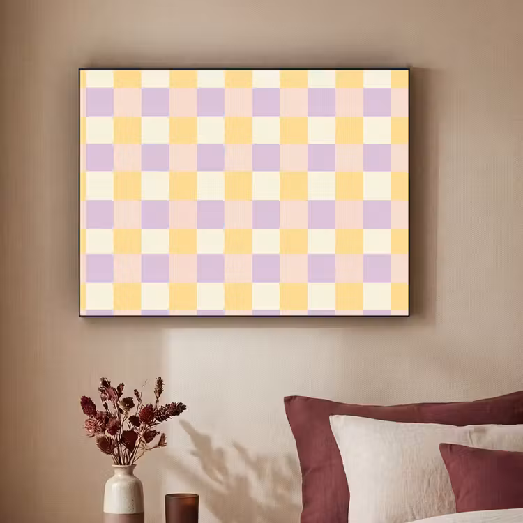Blokjes - Lila - Geel Textielframe zwart klein 947 -sfeer1
