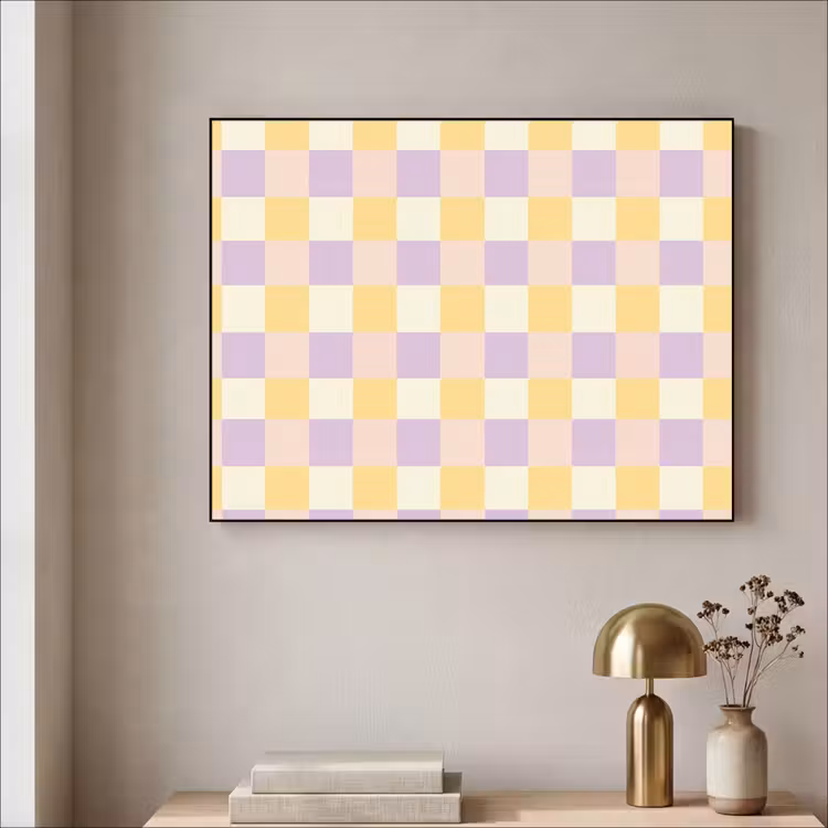 Blokjes - Lila - Geel Textielframe zwart klein 947 -sfeer2