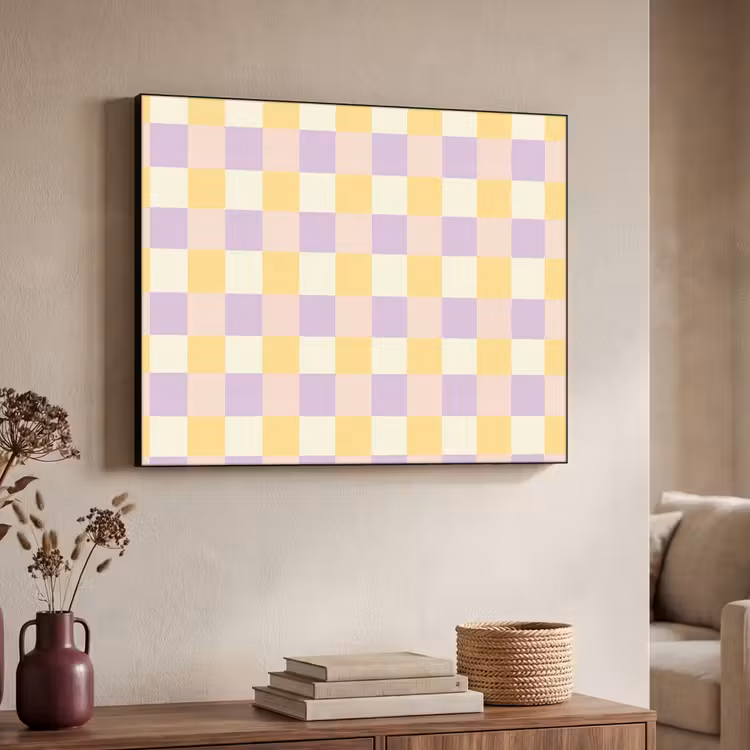 Blokjes - Lila - Geel Textielframe zwart klein 947 -sfeer3