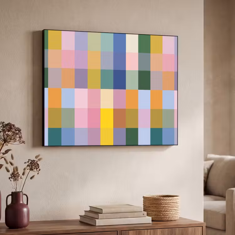 Blokken - Vierkant - Patroon - Gekleurd Textielframe zwart klein -sfeer3