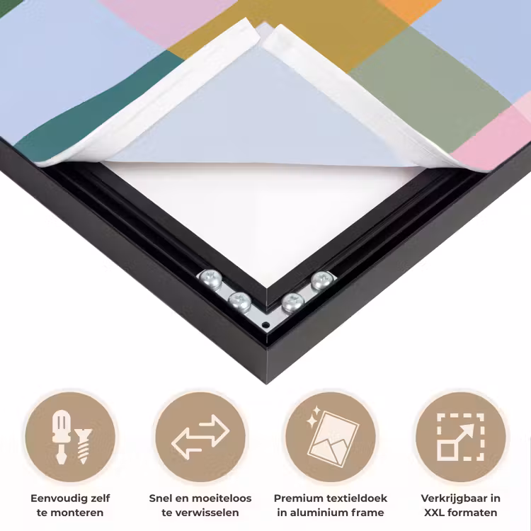 Blokken - Vierkant - Patroon - Gekleurd Textielframe zwart klein -USP_closeupNL
