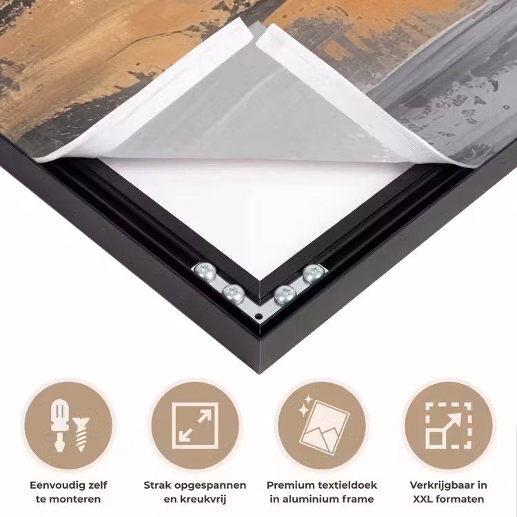 Boedhha - Penseelstreken - Goud - Abstract Textielframe zwart klein -USP_feed_closeupNL