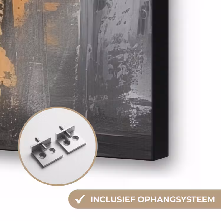 Boedhha - Penseelstreken - Goud - Abstract Textielframe zwart klein -USP_ophangsysteemNL