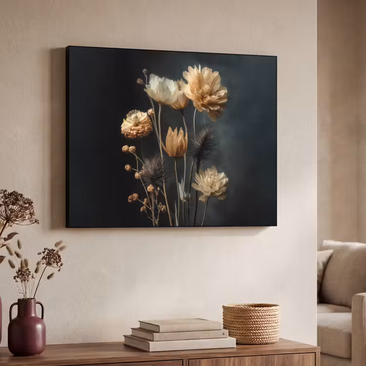 Boeket - Bloemen - Licht - Zwart Textielframe zwart klein -sfeer3