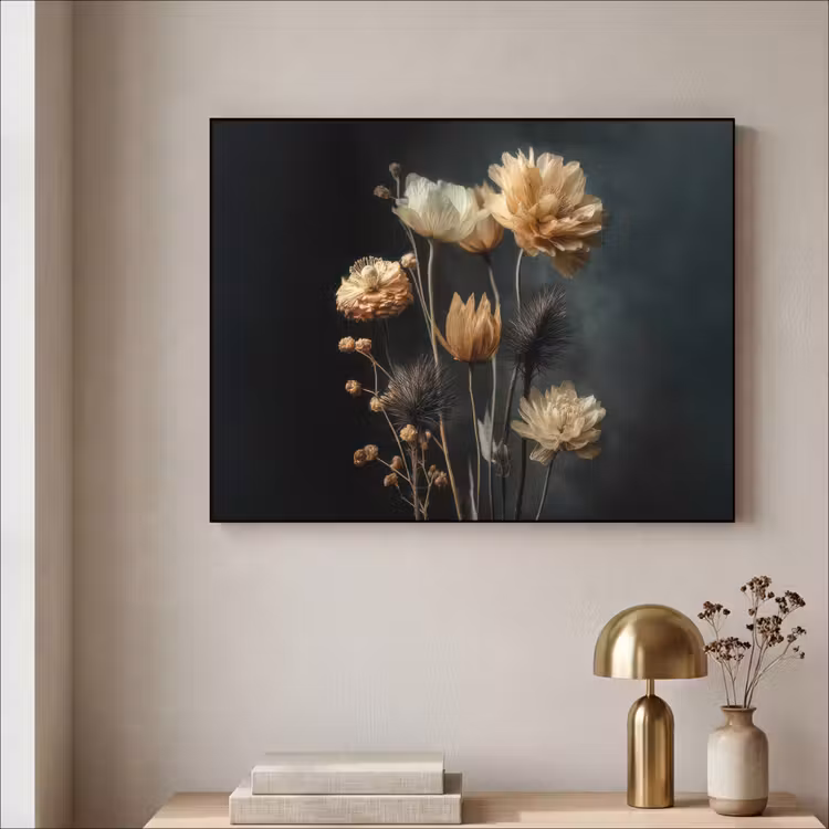 Boeket - Bloemen - Licht - Zwart Textielframe - compleet frame klein -sfeer2