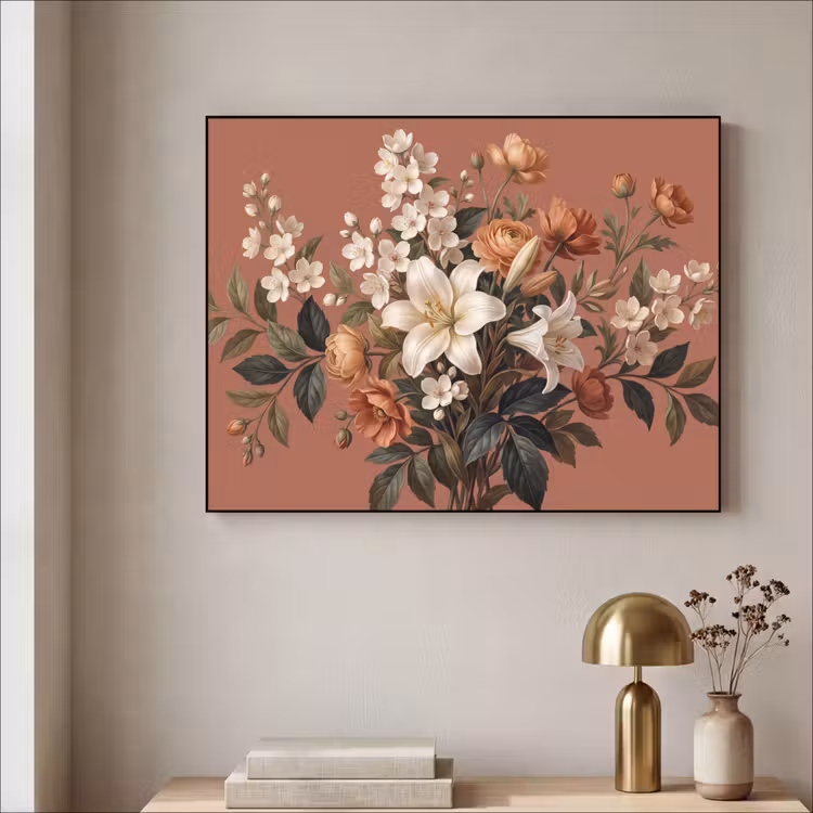 Boeket - Retro - Kleurrijk Textielframe zwart klein -sfeer2
