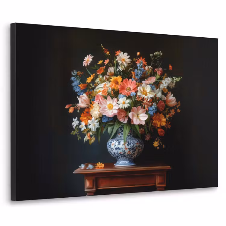 Boeket - Roze - Bloemen - Vaas Textielframe zwart klein -3d