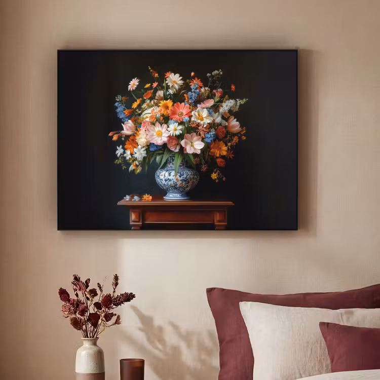 Boeket - Roze - Bloemen - Vaas Textielframe - compleet frame klein -sfeer1