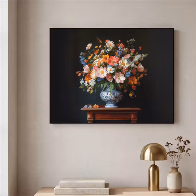 Boeket - Roze - Bloemen - Vaas Textielframe zwart klein -sfeer2
