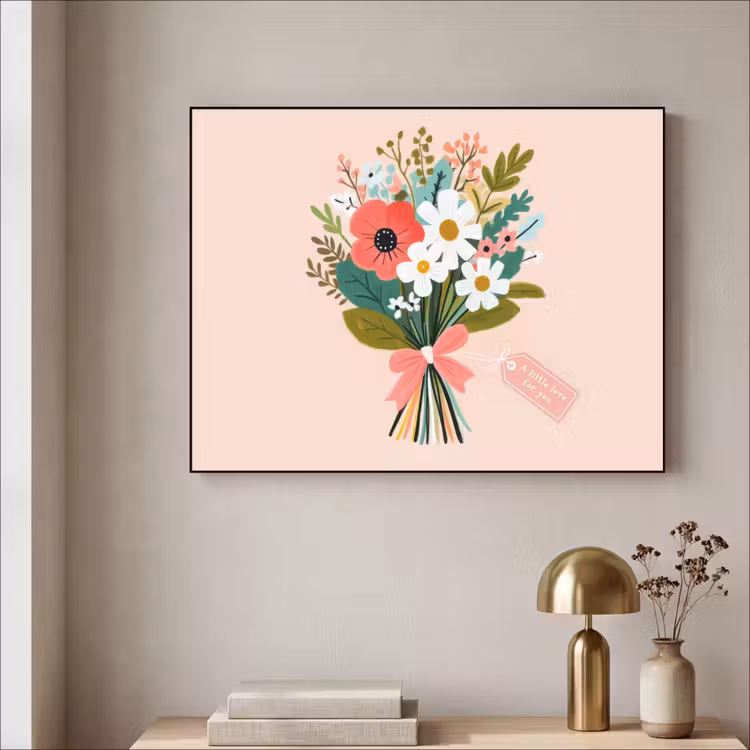 Boeket - Strikje - Kaartje - Quote Textielframe - compleet frame klein -sfeer2
