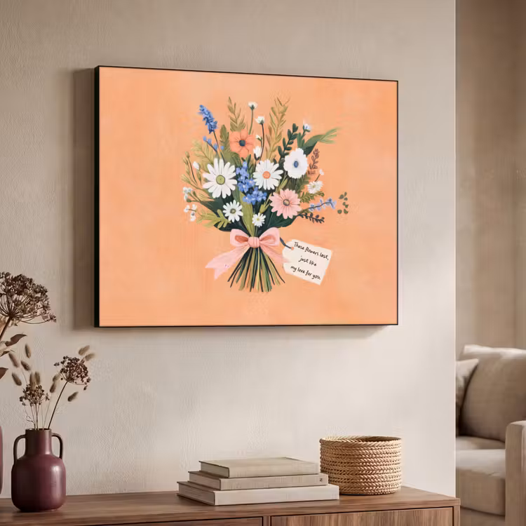 Boeket - Strikje - Quote Textielframe - compleet frame klein -sfeer3