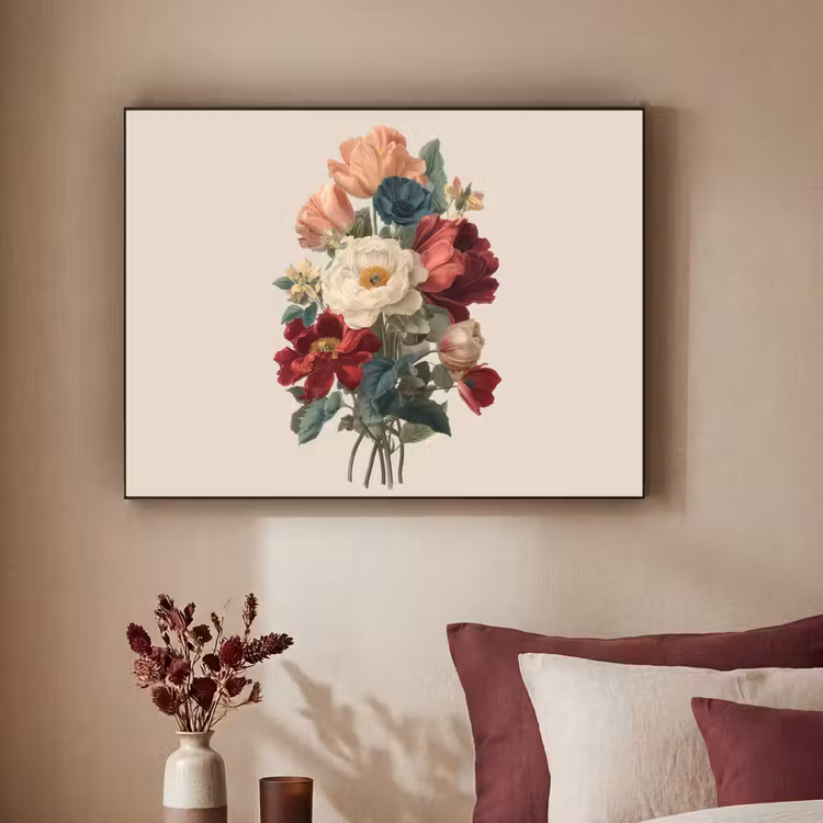 Boeket - Warme tinten - Elegant Textielframe zwart klein -sfeer1