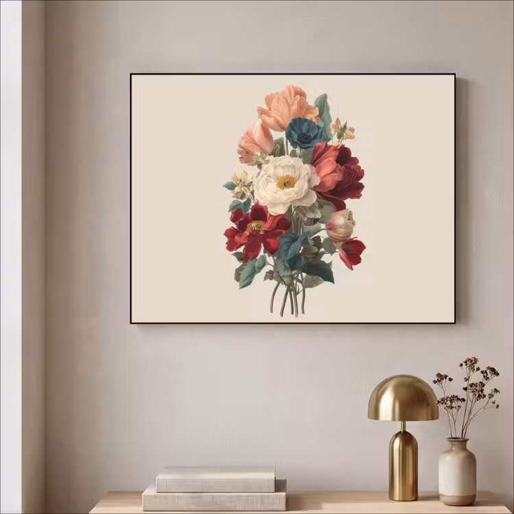 Boeket - Warme tinten - Elegant Textielframe zwart klein -sfeer2