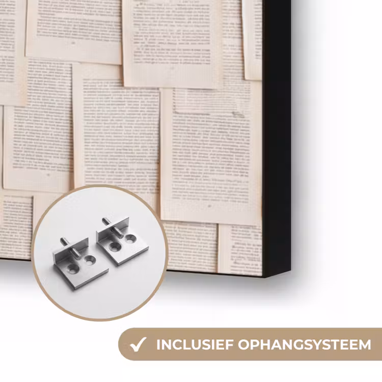 Boekpagina - Collage - Literatuur - Vintage - Beige Textielframe zwart klein -USP_ophangsysteemNL