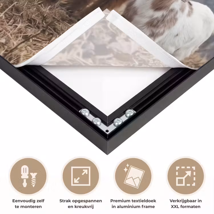 Boerderijdieren - Groep - Mist - Natuur - Rustiek Textielframe zwart klein -USP_feed_closeupNL