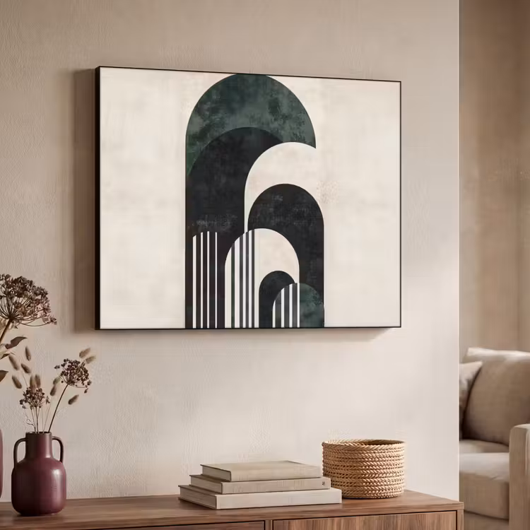 Bogen - Donkergroen - Lijnen Textielframe - compleet frame klein -sfeer3