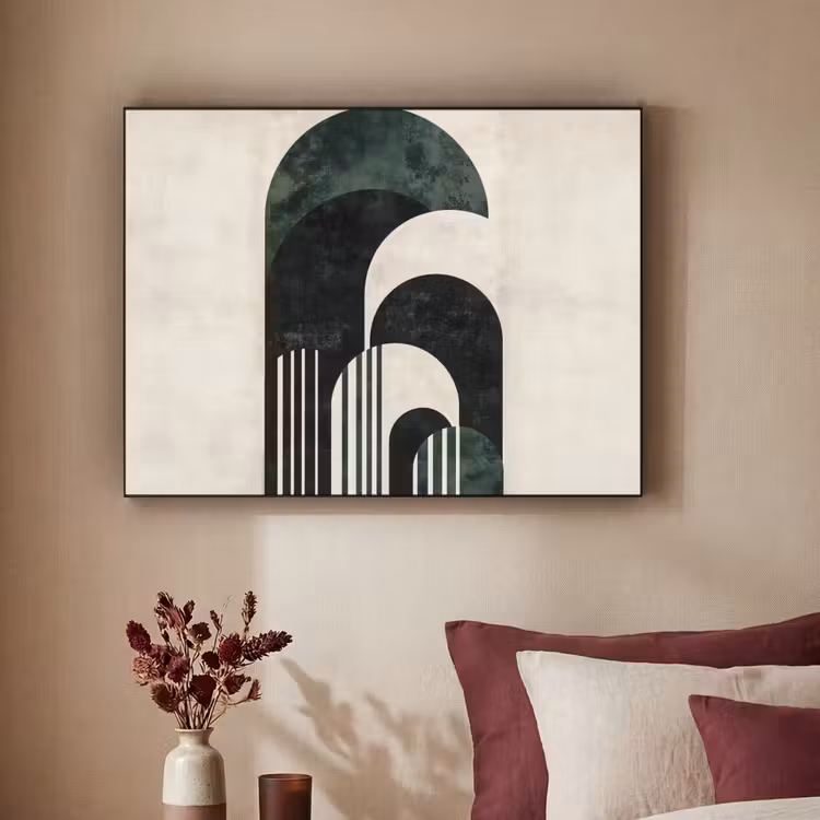 Bogen - Donkergroen - Lijnen Textielframe - compleet frame klein -sfeer1