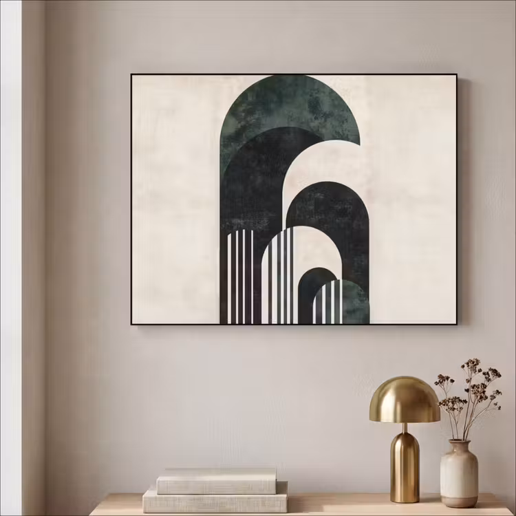 Bogen - Donkergroen - Lijnen Textielframe zwart klein -sfeer2