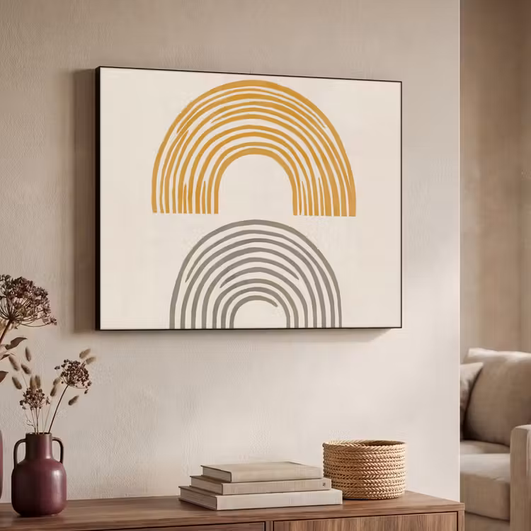 Bogen - Lijnen - Oranje - Minimalistisch Textielframe - compleet frame klein -sfeer3