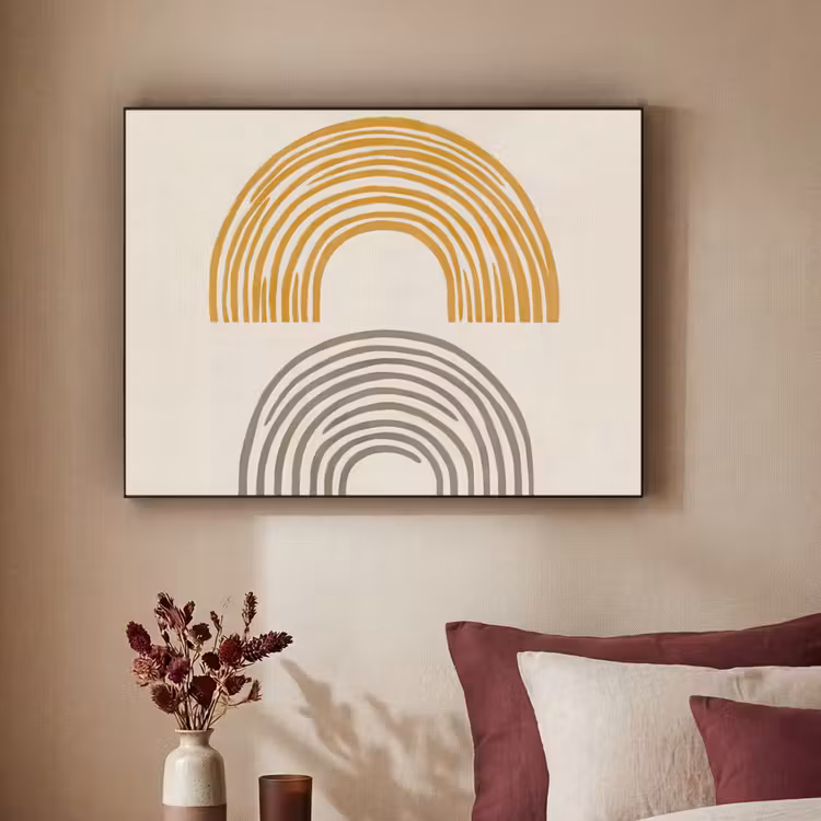 Bogen - Lijnen - Oranje - Minimalistisch Textielframe - compleet frame klein -sfeer1