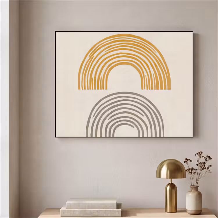 Bogen - Lijnen - Oranje - Minimalistisch Textielframe zwart klein -sfeer2