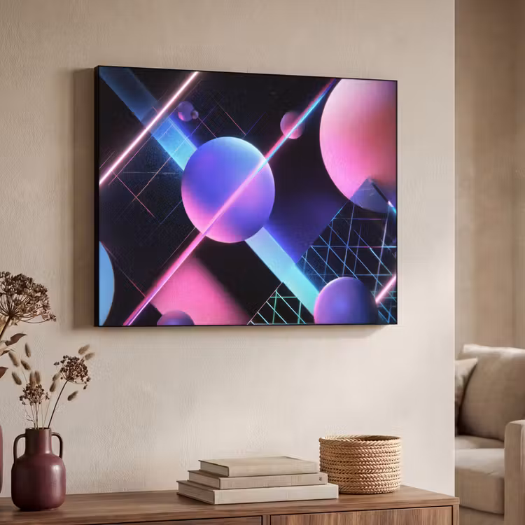 Bollen - Neon - Lijnen - Roze Textielframe - compleet frame klein -sfeer3