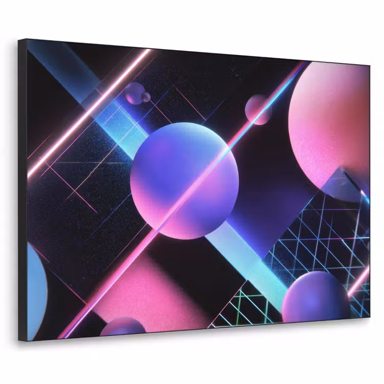 Bollen - Neon - Lijnen - Roze Textielframe zwart klein -3d