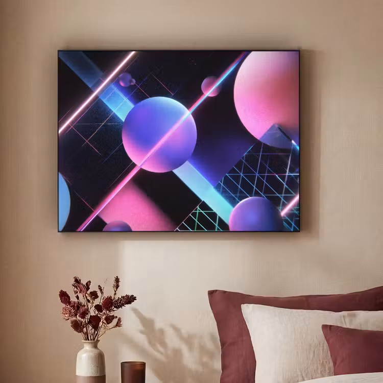 Bollen - Neon - Lijnen - Roze Textielframe - compleet frame klein -sfeer1