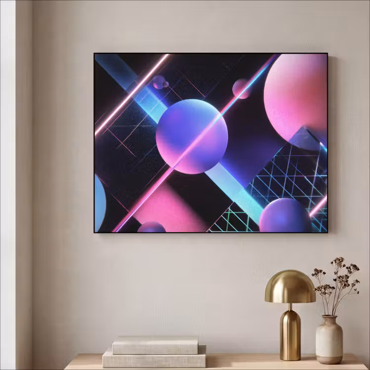 Bollen - Neon - Lijnen - Roze Textielframe - compleet frame klein -sfeer2