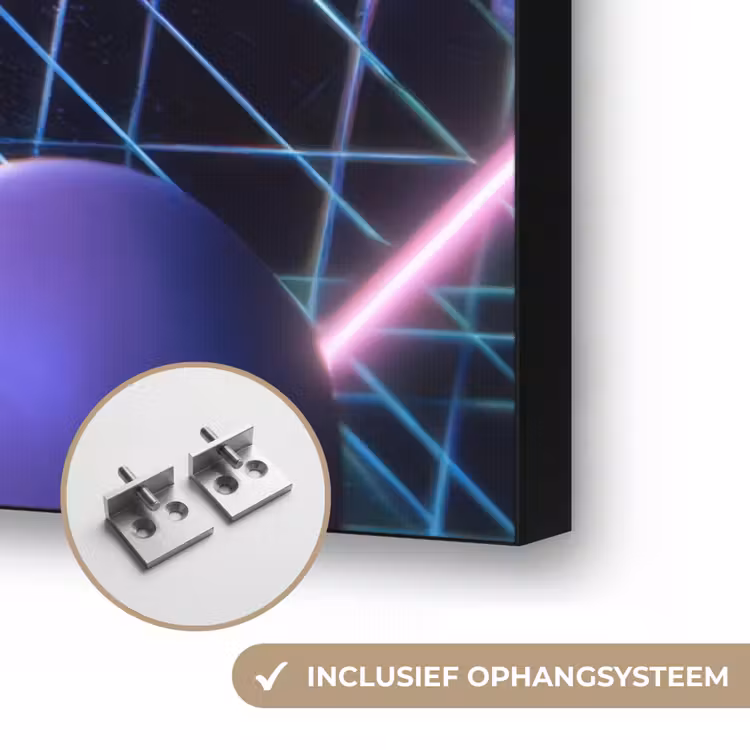 Bollen - Neon - Lijnen - Roze Textielframe zwart klein -USP_ophangsysteemNL