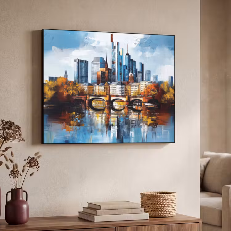 Bomen Frankfurt- Stad - Skyline - Brug Textielframe - compleet frame klein -sfeer3
