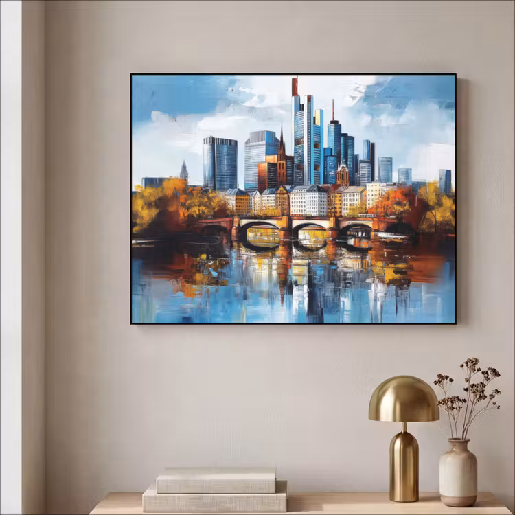 Bomen Frankfurt- Stad - Skyline - Brug Textielframe zwart klein -sfeer2
