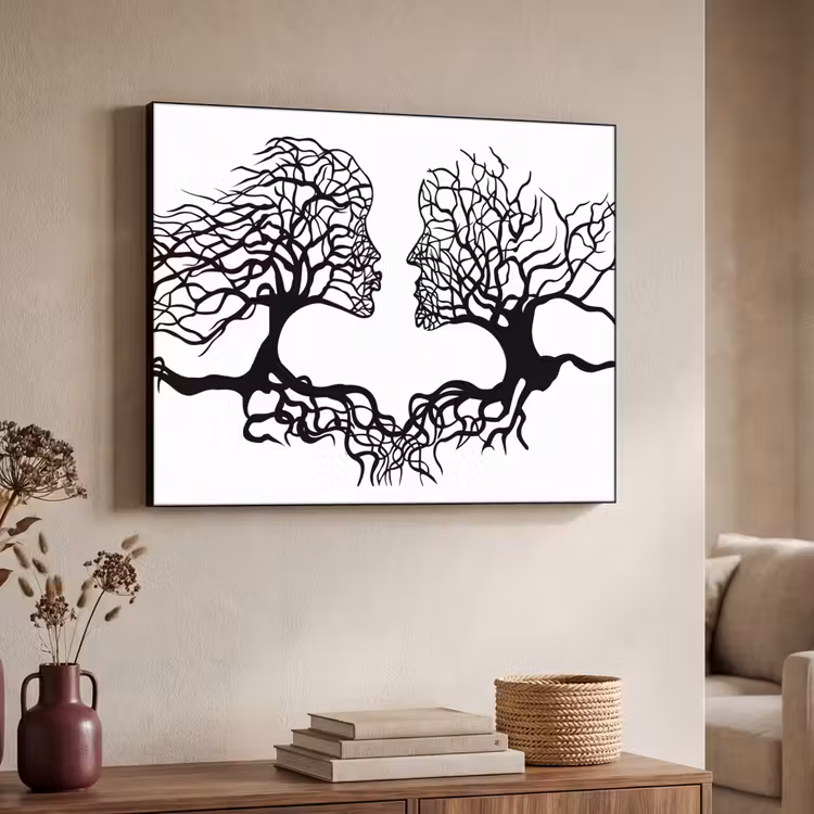 Bomen - Gezicht - Kunst - Abstract Textielframe zwart klein -sfeer3