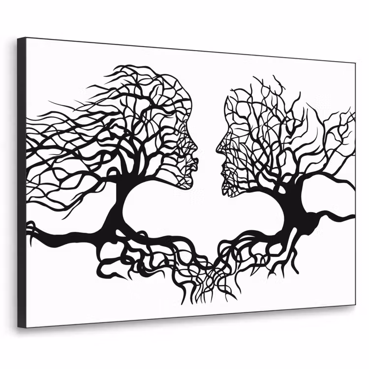 Bomen - Gezicht - Kunst - Abstract Textielframe zwart klein -3d