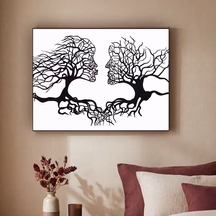Bomen - Gezicht - Kunst - Abstract Textielframe - compleet frame klein -sfeer1