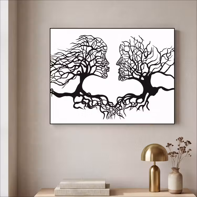 Bomen - Gezicht - Kunst - Abstract Textielframe zwart klein -sfeer2