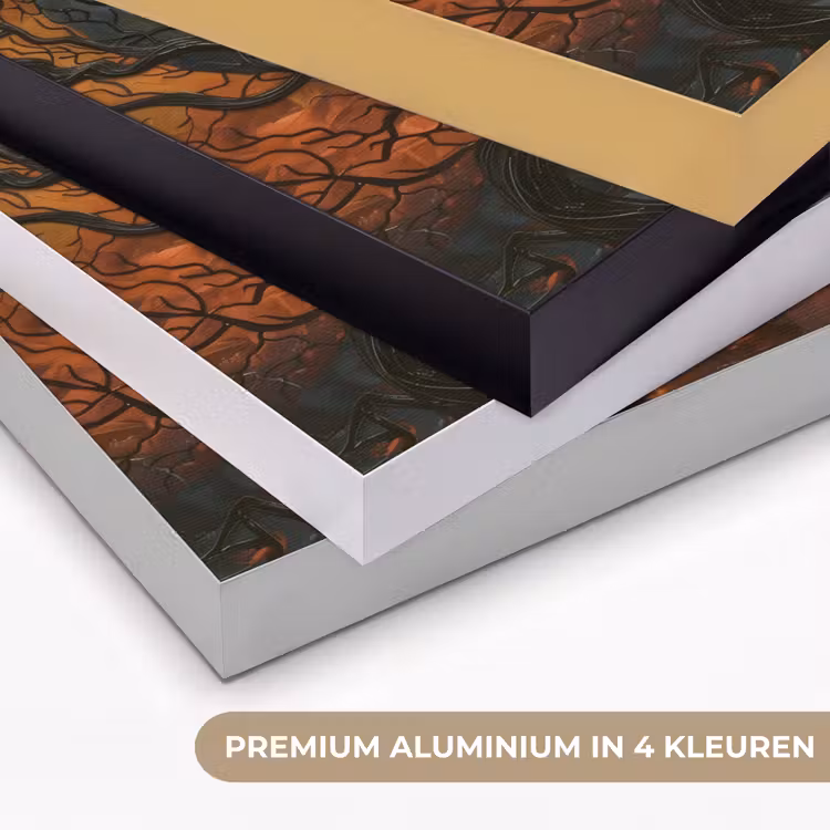 Bomen - Gezichten - Zon - Kunst Textielframe zwart klein -USP_kleurenNL